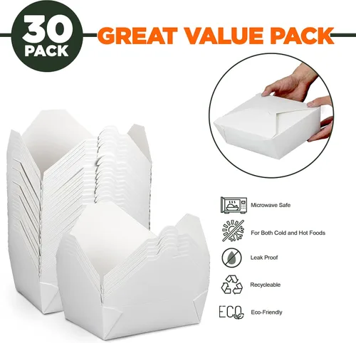 Miniatura 2 de Fit Meal Prep Paquete de 30 recipientes de papel de 76 onzas para llevar de 8.6 x 6.3 x 2.5 pulgadas, cajas blancas de comida para almuerzo #3