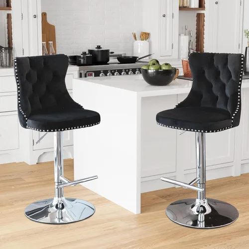Miniatura 122 de Aoowow Juego de 2 taburetes de bar giratorios, taburetes de bar ajustables con respaldo de terciopelo copetudo, sillas de bar modernas tapizadas