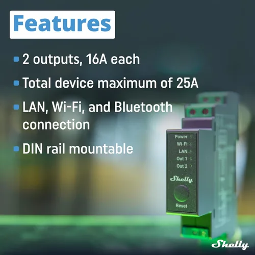 Miniatura 4 de Shelly Pro 2 Wi-Fi y LAN, Relé inteligente de 2 canales Automatización del hogar y de instalaciones Compatible con Alexa y Google Home
