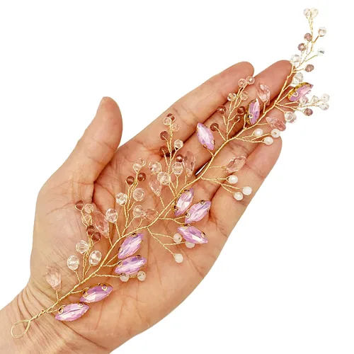Miniatura 6 de Tocado de cristal de ópalo rosa para boda, novia, diamantes de imitación, accesorios para dama de honor, mujeres y niñas