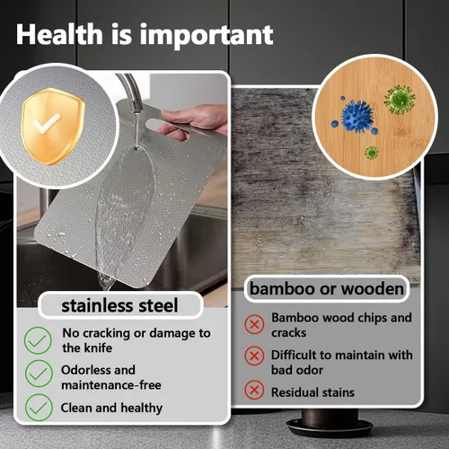 Miniatura 5 de Honeycomb - Juego de tablas de cortar de acero inoxidable de 3 piezas, diseño antideslizante que reduce arañazos, perfecto para carne, verduras