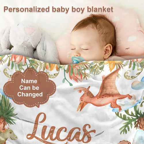 Miniatura 2 de J&SBGFT Manta de bebé personalizada para niños, nombre personalizado, manta de recepción para niños pequeños y niños, manta decorativa para cuna, 30