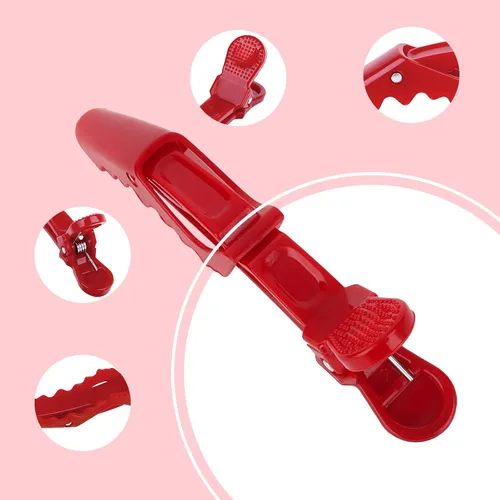 Miniatura 4 de Ondder 14 pinzas de pelo de cocodrilo grandes rojas para seccionar peinado, agarre fuerte profesional para cortar el cabello, 14 pinzas