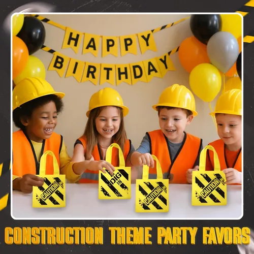 Miniatura 4 de Bedwina Suministros de fiesta de cumpleaños de construcción, 12 decoraciones de fiesta en construcción, minibolsas de lona no tejidas con asas
