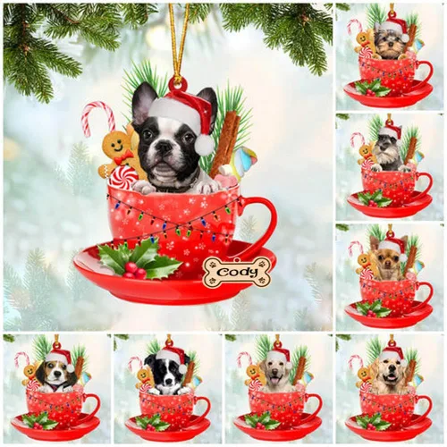 Miniatura 2 de NAZENTI Adorno personalizado de Alaskan Malamute en taza roja, adorno de Navidad personalizado para perros amantes de las mascotas, colgante