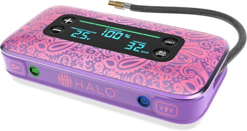 Miniatura 2 de HALO Bolt Air+ 1750 arrancador portátil de batería de auto Compresor de aire de 130 PSI, banco de energía USB de 59.9Wh, pantalla grande, linterna
