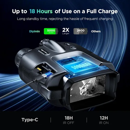 Miniatura 6 de Diyimin Gafas de visión nocturna 4K para adultos, prismáticos infrarrojos de visión nocturna de 2000 pies con luz táctica, zoom digital 8X
