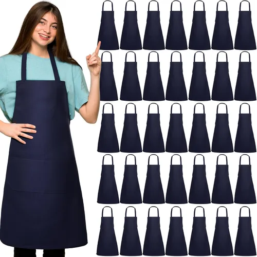 Suhine Paquete de 36 delantales lisos a granel con 2 bolsillos, delantales unisex lavables a máquina, delantales de chef para cocina, restaurante,