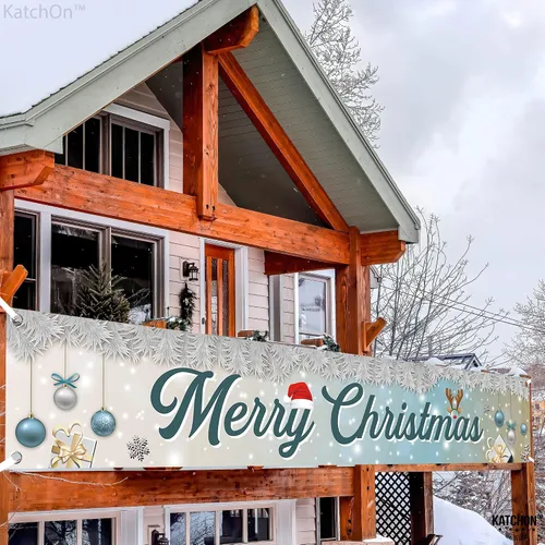 Miniatura 4 de KatchOn, Cartel de Feliz Navidad para patio, grande, 120 x 20 pulgadas, pancarta de Feliz Navidad al aire libre para decoraciones de Navidad