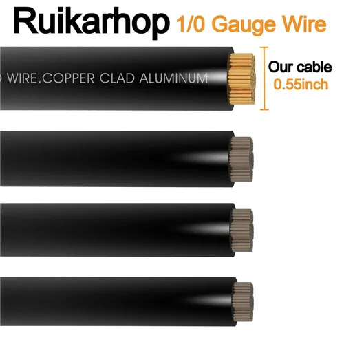 Miniatura 6 de Cable de aluminio revestido de cobre de calibre 0 de 40 pies, cable de batería 1/0, 20 conectores de terminales tipo orejeta con tubo Cable de 40