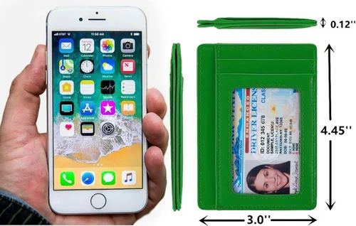 Miniatura 4 de KALMORE - Cartera de piel auténtica con bolsillo frontal y ventana de identificación