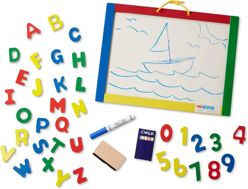 Miniatura 4 de Melissa & Doug Pizarra magnética y pizarra de borrado en seco con 36 imanes (números y letras mayúsculas), tiza, borrador y bolígrafo de borrado