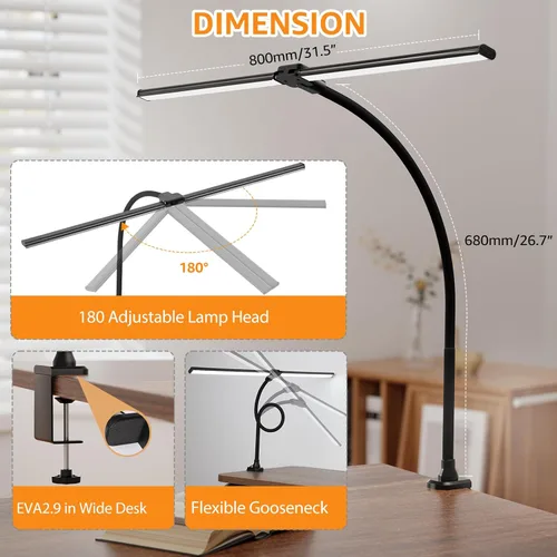 Miniatura 9 de ShineTech Lámpara LED de escritorio para oficina en casa, luz de abrazadera ultra brillante con cuello de cisne flexible, 25 modos de iluminación