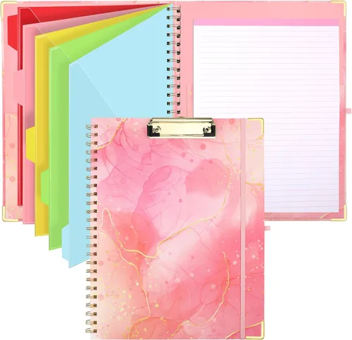Miniatura 12 de HWPRATO Portafolio portapapeles con divisores y soporte para bolígrafo, cuaderno de espiral con portapapeles, carpeta para enfermeras, portapapeles