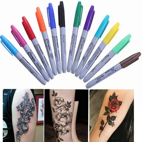 Miniatura 6 de Marcador permanente de piel de tatuaje, nuevo tatuaje estrella marcado Scribe Pen tatuaje pluma permanente 12 unidades tatuaje marcador pluma