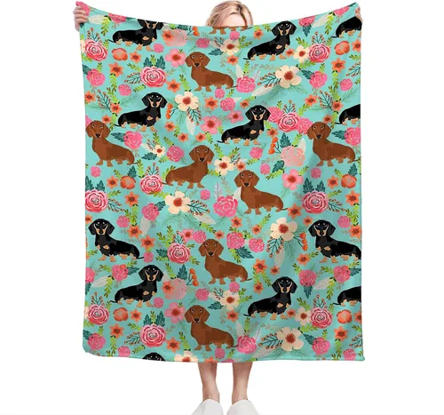 Miniatura 3 de Jinflower Manta de Perro Salchicha Bonito Patrón de Perro Salchicha Manta de Tiro para Niñas Niños Adultos Súper Suave Cálida Acogedora Manta
