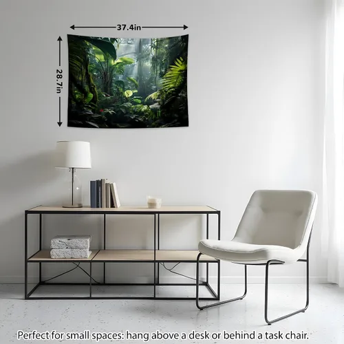 Miniatura 4 de QGHOT Tapiz de selva para colgar en la pared, telón de fondo de selva tropical con hojas de palmera verde, arte de pared de bosque extra grande