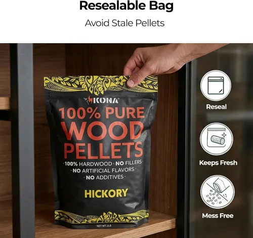 Miniatura 4 de Kona 100% pellets ahumadores de nogal, diseñados para parrilla Ninja Woodfire al aire libre, bolsa resellable de 2 libras