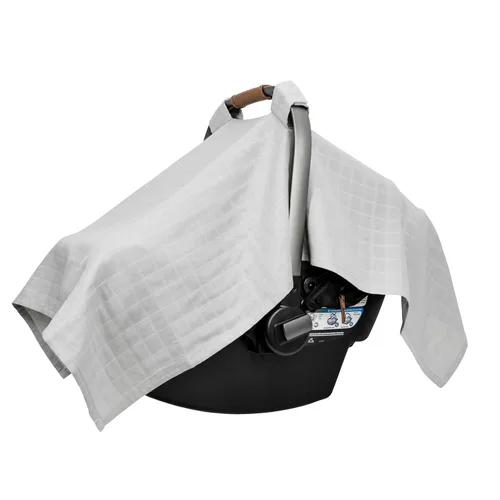 Funda de asiento de automóvil para bebé, transpirable, 100% algodón orgánico certificado, toldo de muselina de alta calidad para asiento de Gris