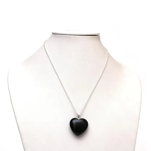 Miniatura 2 de Gempires Natural Black Obsidian Heart Crystals Pendant Necklace, Silver Plated 18 + 2 Inch Adjustable Chain (Black Obsidian)
