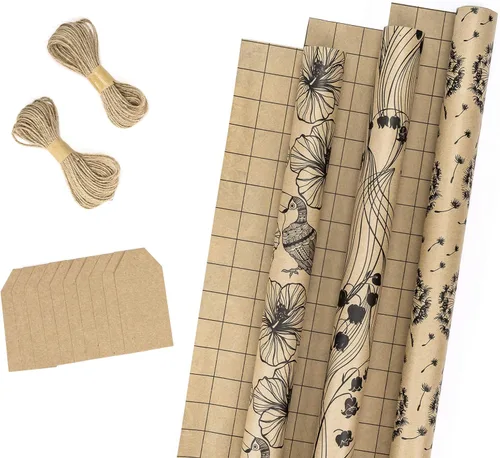 Miniatura 11 de RUSPEPA Rollos de papel de regalo de estraza, mini rollo, para cumpleaños, fiestas, vacaciones, 17 pulgadas x 10 pies por rollo, total de 3 rollos