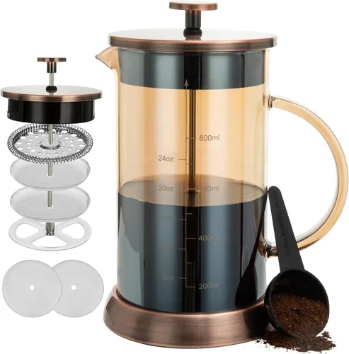 YMMIND - Cafetera de prensa francesa de 34 onzas, cafetera de espresso de 5 tazas, cafetera de cobre para café frío con resistencia al calor y