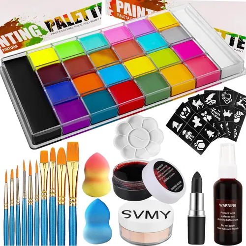 UNIFULL Kit profesional de pintura facial y corporal de 26 colores, kit de pintura facial y corporal al óleo para Halloween, incluye 26 colores de