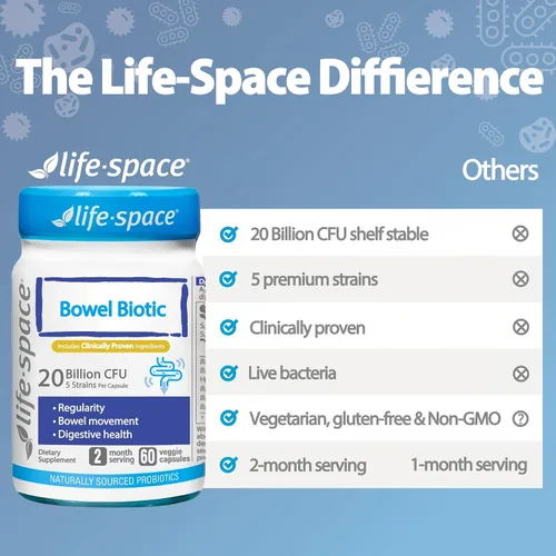Miniatura 7 de Life-Space Probióticos bióticos intestinales para regularidad, porción de 2 meses, 20 mil millones de UFC y 5 cepas, apoya el movimiento intestinal