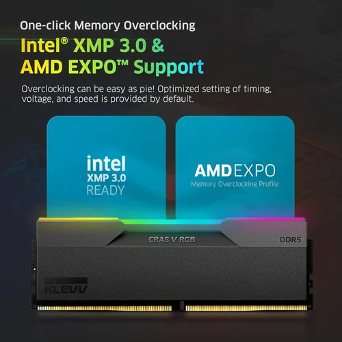 Miniatura 8 de KLEVV CRAS V RGB DDR5 32 GB (2x16 GB) 6000 MHz CL28 SK Hynix A-Die 1.35V Memoria RAM de escritorio para juegos XMP 3.0 / AMD Expo Ready - Negro