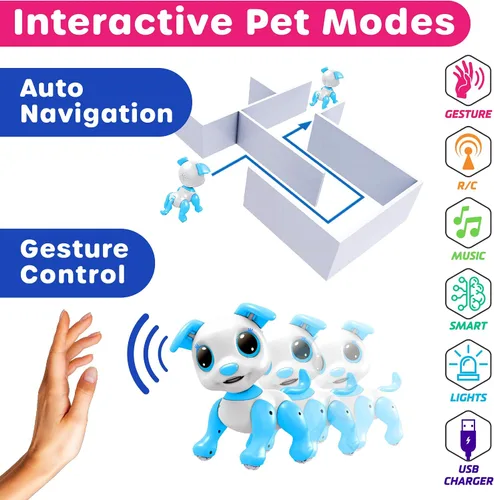 Miniatura 5 de Robo Pets Robot de juguete para perros para niñas y niños, robot de juguete a control remoto con LED, sonido FX, gestos interactivos de movimiento