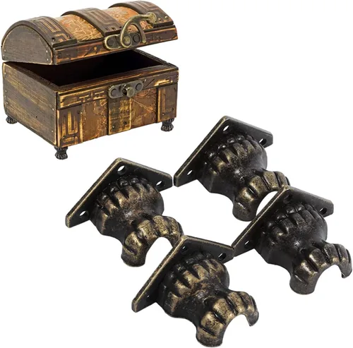 Juego de 4 patas de caja de joyería antiguas, kit de protector de esquina de latón vintage, patas de muebles de latón, para decorar cajas de madera