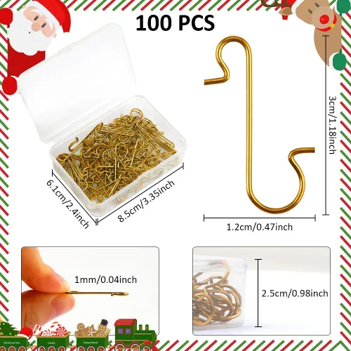 Miniatura 3 de Paquete de 100 ganchos para adornos, ganchos para adornos de Navidad, ganchos para adornos de Navidad, ganchos de alambre de metal, ganchos