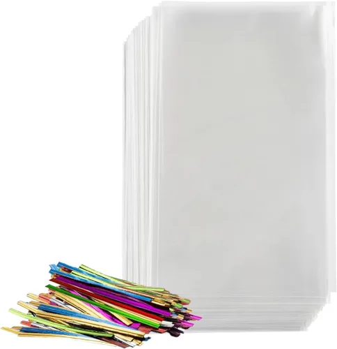 Prestee Paquete de 200 bolsas de regalo de celofán de plástico transparente [3"x4"] con ataduras retorcidas de 4", bolsas de dulces, galletas y