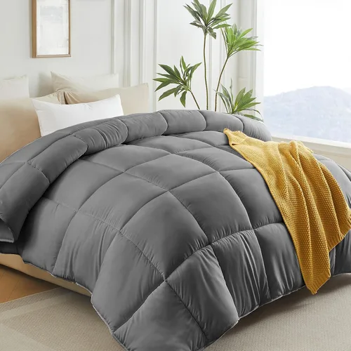 Miniatura 9 de L LOVSOUL Edredón alternativo de plumón tamaño King, relleno de edredón para todas las estaciones con pestañas en las esquinas, edredón beige King