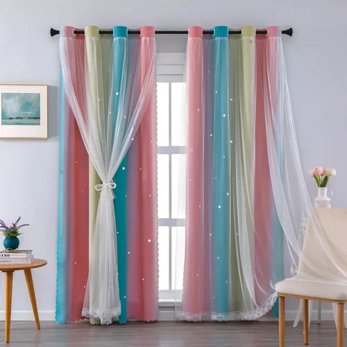 XiDi Cortinas opacas para dormitorio de niñas, diseño de princesa unicornio arcoíris, 72 pulgadas de largo, rosa/azul