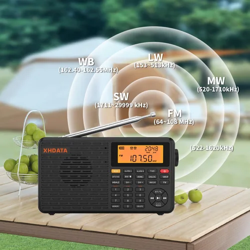 Miniatura 3 de XHDATA D109WB Radio Meteorológica Portátil AM/FM/SW/LW/WB de Onda Corta con Alerta NOAA, Operada por Batería, Excelente Sonido, Altavoz Inalámbrico