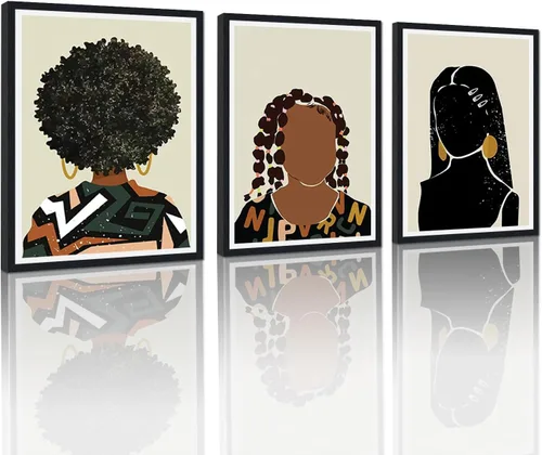 Miniatura 104 de MAMAGO Lienzo decorativo para pared, pintura de belleza dorada y negra, fotos de mujeres africanas, hermosos pósteres de mujer negra, impresiones