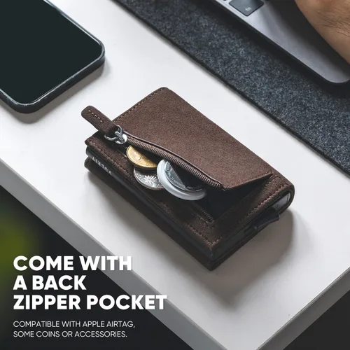 Miniatura 5 de VULKIT Cartera plegable de cuero con compartimento para billetes, ventana de identificación y moneda