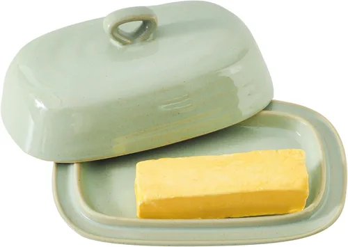 Miniatura 9 de Hasense Mantequillera con tapa para encimera, soporte de mantequilla de cerámica con asa perfecto para mantequilla de las costas este y oeste, Azul