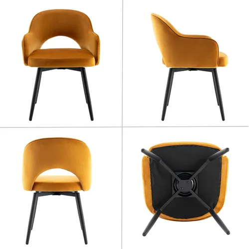 Miniatura 7 de HEAH-YO Juego de 2 sillas decorativas giratorias modernas, sillas de comedor de piel sintética con reposabrazos y patas de metal negro, sillas