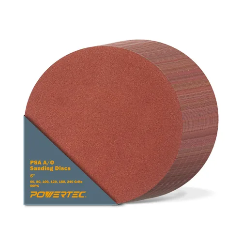 Miniatura 17 de POWERTEC 60 discos de lijado PSA de 5 pulgadas, 10 de cada uno de 60, 80, 100, 120, 180, 240 granos, papel de lija autoadhesivo surtido para paneles