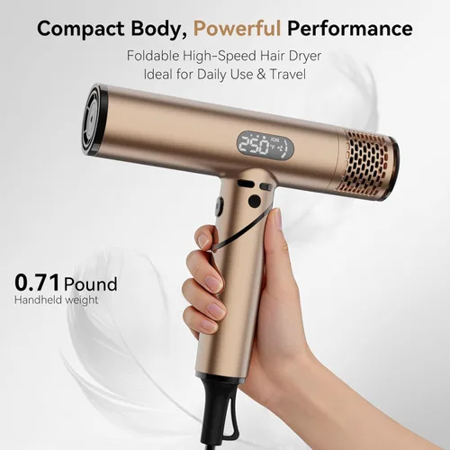 Miniatura 2 de Secador de pelo de alta velocidad de 110,000 RPM, secador de pelo iónico profesional de 1600 W con difusor, secado rápido, bajo ruido, plegable