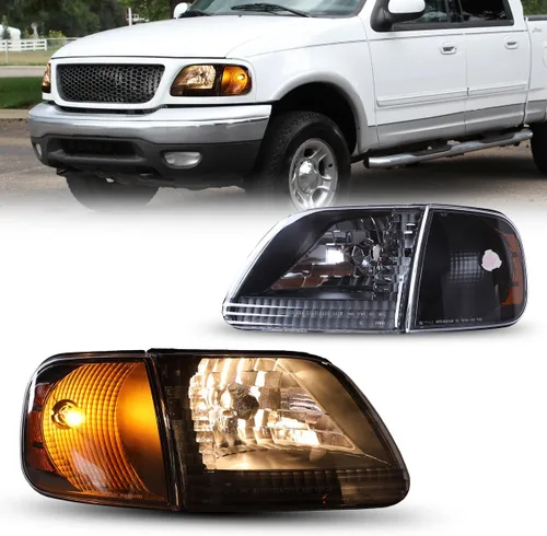 ROXX Conjunto de faros delanteros con luces de esquina para Ford F150 1997-2003 y Ford Expedition 1997-2002/Para Ford F250 Light Duty 1997-1999, par