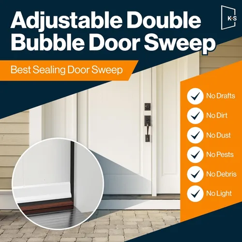 En trámite de patente, barrido de puerta ajustable de doble burbuja, tope de corriente, sello debajo de la puerta para puertas exteriores, 1 3/4" x