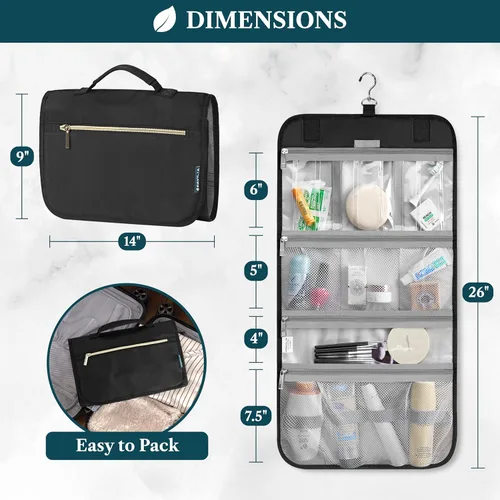 Miniatura 2 de PAVILIA - Neceser colgante para mujer y hombre, kit de viaje plegable organizador de artículos de tocador, bolsa de cosméticos enrollable, estuche