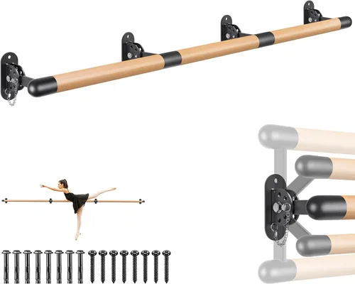 Miniatura 9 de Dolibest Ahorro de espacio, barra de ballet, montado en la pared, sistema de barra de ballet de madera tradicional, estiramiento/danza