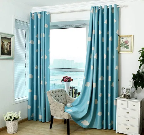 Miniatura 3 de GYROHOME Cortina de nube azul y blanca con ojales en la parte superior, aislamiento térmico, oscurecimiento de habitación, ahorro de ruido