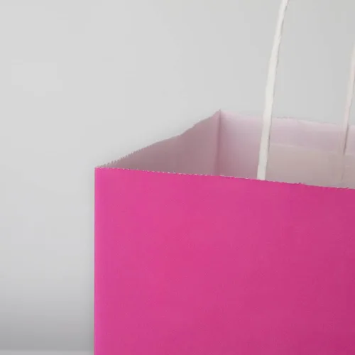 Miniatura 6 de Oikss Paquete de 100 bolsas de papel kraft medianas de 8 x 4.75 x 10 pulgadas con asas a granel para cumpleaños, bodas, fiestas, comestibles, Fucsia