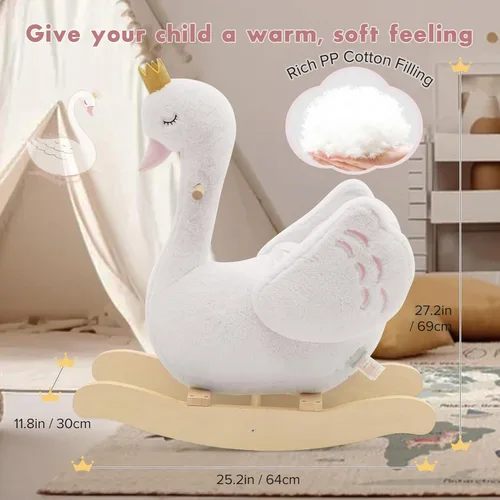Miniatura 7 de labebe Caballo mecedor de cisne blanco para niños, animal de peluche en madera para niños de 6 meses, para niños y niñas/guardería, regalo de Cisne
