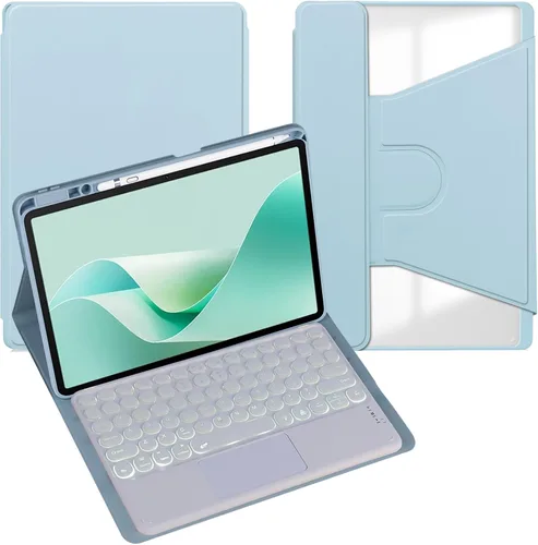 Miniatura 15 de Funda para tableta Samsung Galaxy Tab A8 de 10.5 pulgadas, teclado redondo inalámbrico desmontable Bluetooth, cubierta trasera transparente
